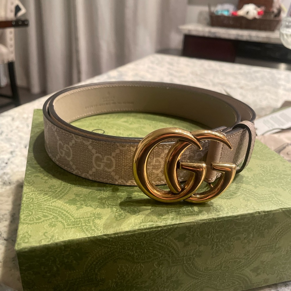 Gucci Marmont Authentic Tan and Gold Women's Belt